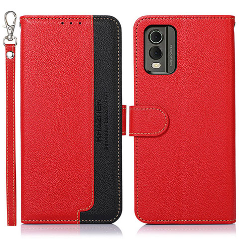 Funda de Cuero Cartera con Soporte Carcasa A09D para Nokia C32 Rojo