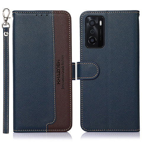 Funda de Cuero Cartera con Soporte Carcasa A09D para Oppo A55S 5G Azul