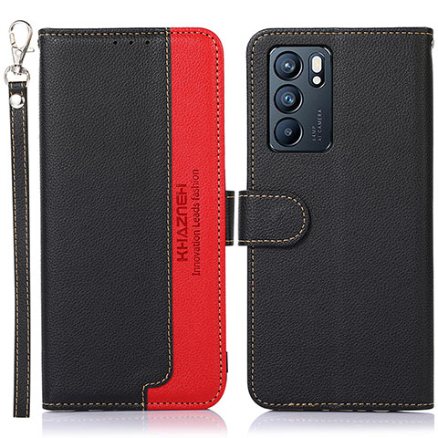 Funda de Cuero Cartera con Soporte Carcasa A09D para Oppo Reno6 5G Negro