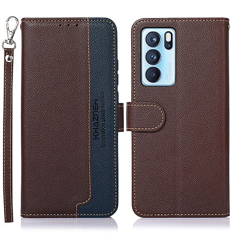 Funda de Cuero Cartera con Soporte Carcasa A09D para Oppo Reno6 Pro 5G India Marron