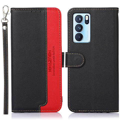 Funda de Cuero Cartera con Soporte Carcasa A09D para Oppo Reno6 Pro 5G India Negro