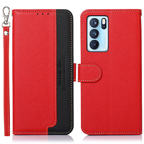 Funda de Cuero Cartera con Soporte Carcasa A09D para Oppo Reno6 Pro 5G India Rojo