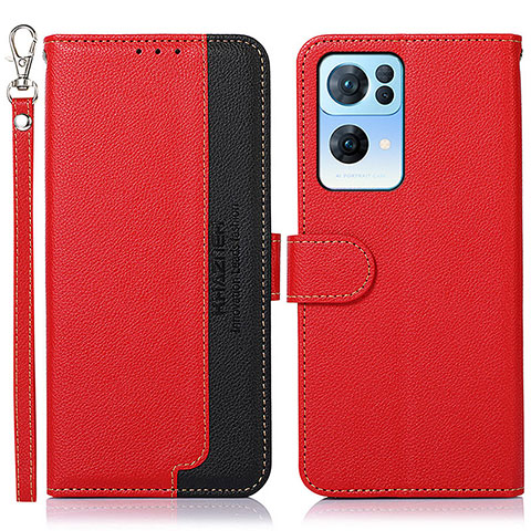 Funda de Cuero Cartera con Soporte Carcasa A09D para Oppo Reno7 Pro 5G Rojo