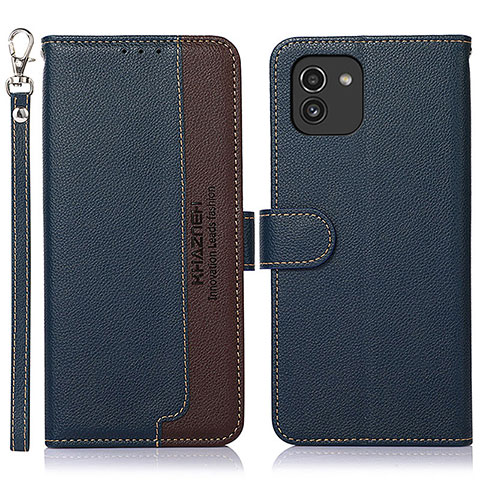 Funda de Cuero Cartera con Soporte Carcasa A09D para Samsung Galaxy A03 Azul