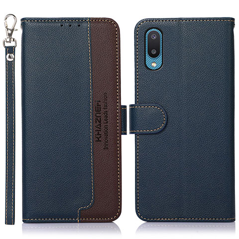 Funda de Cuero Cartera con Soporte Carcasa A09D para Samsung Galaxy M02 Azul