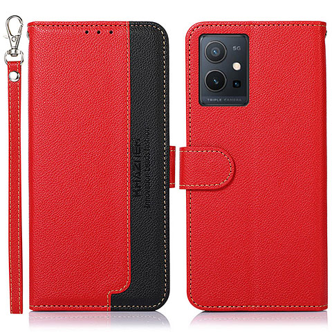 Funda de Cuero Cartera con Soporte Carcasa A09D para Vivo T1 5G India Rojo