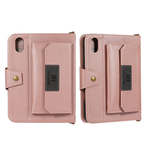 Funda de Cuero Cartera con Soporte Carcasa AD1 para Apple iPad Mini 6 Oro Rosa