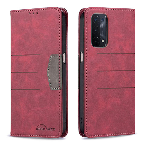 Funda de Cuero Cartera con Soporte Carcasa B01F para Oppo A54 5G Rojo