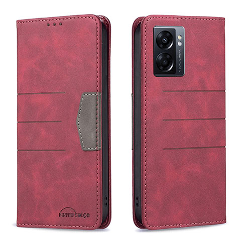 Funda de Cuero Cartera con Soporte Carcasa B01F para Oppo A57 5G Rojo