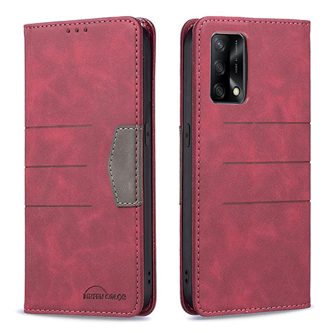 Funda de Cuero Cartera con Soporte Carcasa B01F para Oppo A74 4G Rojo