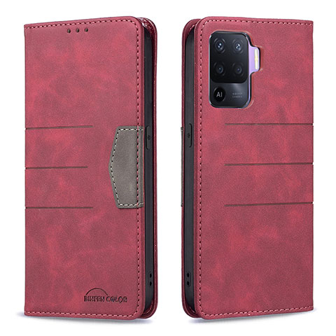 Funda de Cuero Cartera con Soporte Carcasa B01F para Oppo A94 4G Rojo