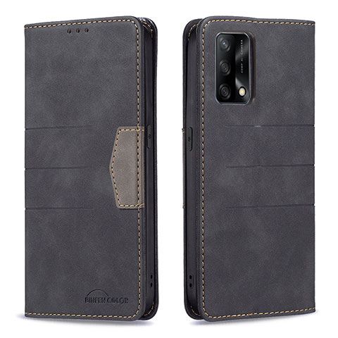 Funda de Cuero Cartera con Soporte Carcasa B01F para Oppo F19 Negro