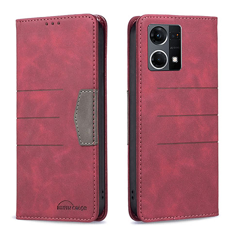 Funda de Cuero Cartera con Soporte Carcasa B01F para Oppo F21s Pro 4G Rojo