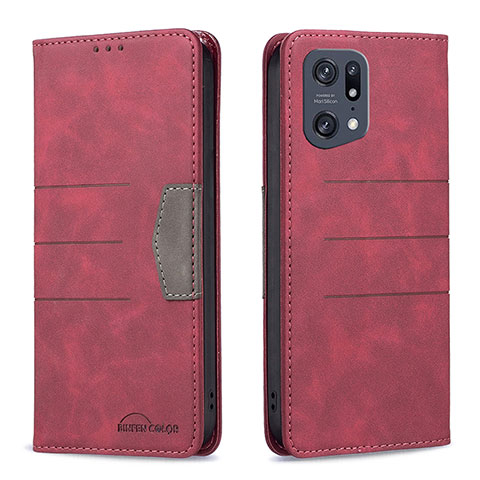 Funda de Cuero Cartera con Soporte Carcasa B01F para Oppo Find X5 Pro 5G Rojo