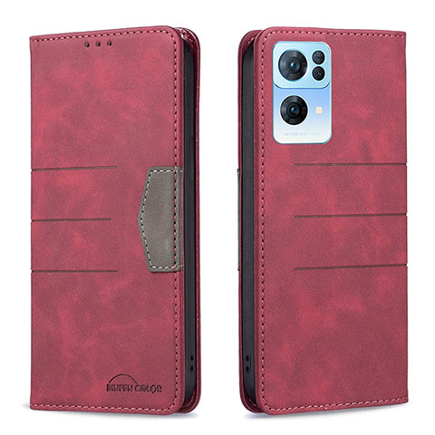 Funda de Cuero Cartera con Soporte Carcasa B01F para Oppo Reno7 Pro 5G Rojo