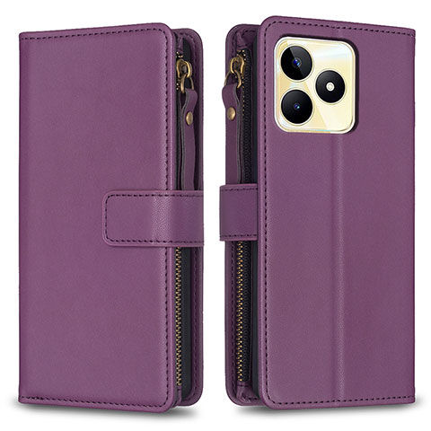 Funda de Cuero Cartera con Soporte Carcasa B01F para Realme C53 India Morado