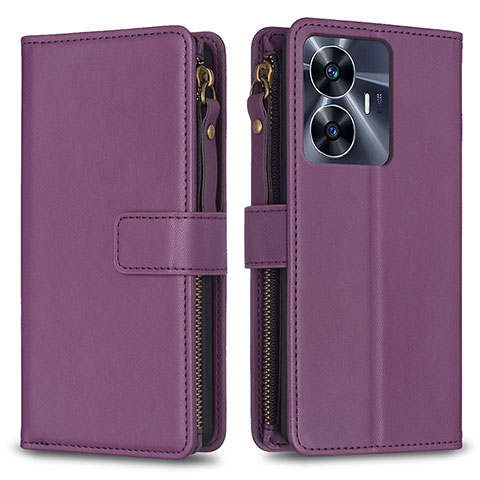 Funda de Cuero Cartera con Soporte Carcasa B01F para Realme C55 Morado