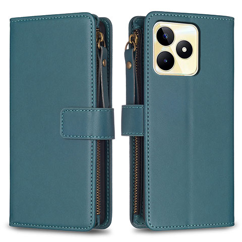 Funda de Cuero Cartera con Soporte Carcasa B01F para Realme C67 Verde