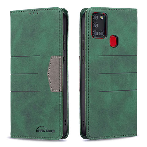 Funda de Cuero Cartera con Soporte Carcasa B01F para Samsung Galaxy A21s Verde