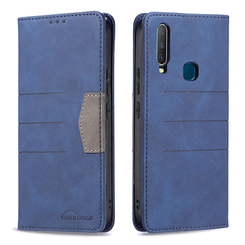 Funda de Cuero Cartera con Soporte Carcasa B01F para Vivo Y12 Azul