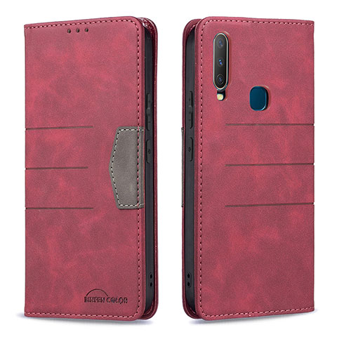 Funda de Cuero Cartera con Soporte Carcasa B01F para Vivo Y12 Rojo