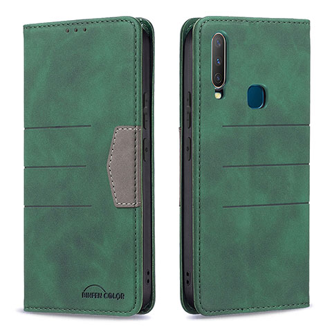 Funda de Cuero Cartera con Soporte Carcasa B01F para Vivo Y12 Verde