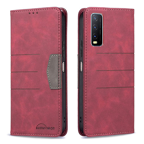 Funda de Cuero Cartera con Soporte Carcasa B01F para Vivo Y20s G Rojo