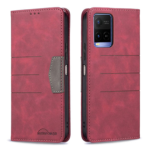 Funda de Cuero Cartera con Soporte Carcasa B01F para Vivo Y21G Rojo