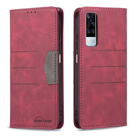 Funda de Cuero Cartera con Soporte Carcasa B01F para Vivo Y53s 4G Rojo