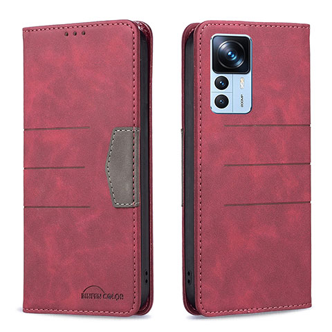 Funda de Cuero Cartera con Soporte Carcasa B01F para Xiaomi Mi 12T Pro 5G Rojo