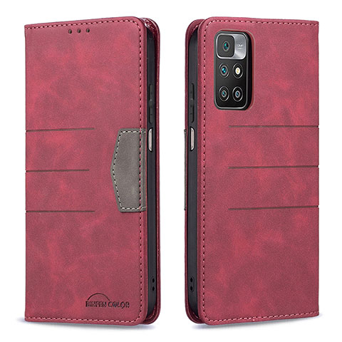 Funda de Cuero Cartera con Soporte Carcasa B01F para Xiaomi Redmi 10 (2022) Rojo