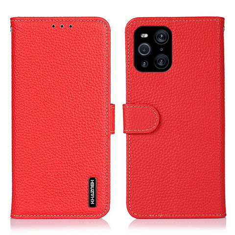 Funda de Cuero Cartera con Soporte Carcasa B01H para Oppo Find X3 Pro 5G Rojo