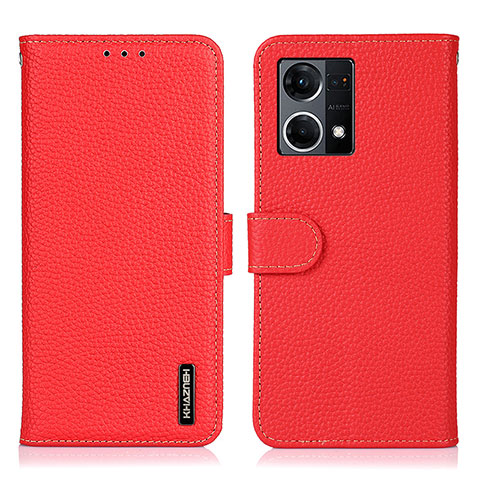 Funda de Cuero Cartera con Soporte Carcasa B01H para Oppo Reno7 4G Rojo