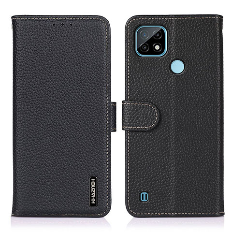 Funda de Cuero Cartera con Soporte Carcasa B01H para Realme C21 Negro