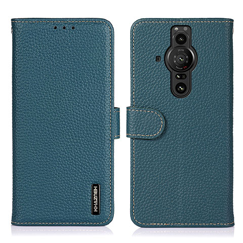 Funda de Cuero Cartera con Soporte Carcasa B01H para Sony Xperia PRO-I Verde