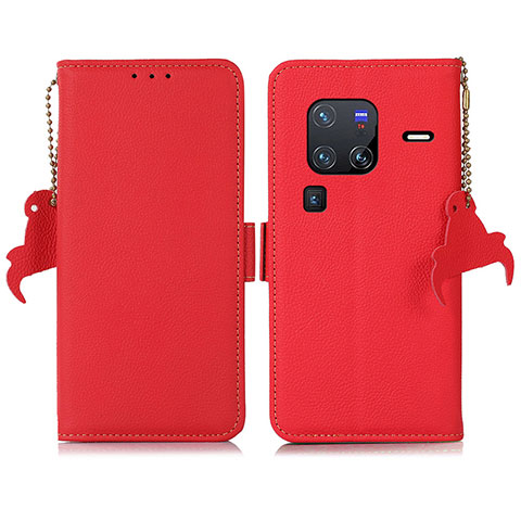 Funda de Cuero Cartera con Soporte Carcasa B01H para Vivo X80 Pro 5G Rojo