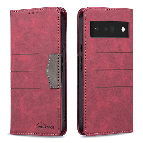 Funda de Cuero Cartera con Soporte Carcasa B02F para Google Pixel 6 Pro 5G Rojo