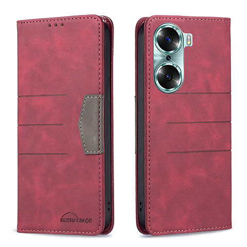 Funda de Cuero Cartera con Soporte Carcasa B02F para Huawei Honor 60 Pro 5G Rojo