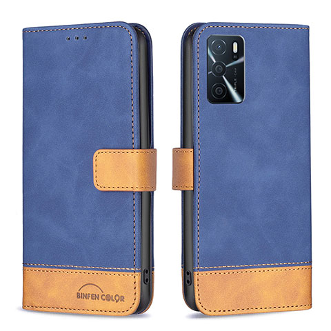 Funda de Cuero Cartera con Soporte Carcasa B02F para Oppo A16s Azul