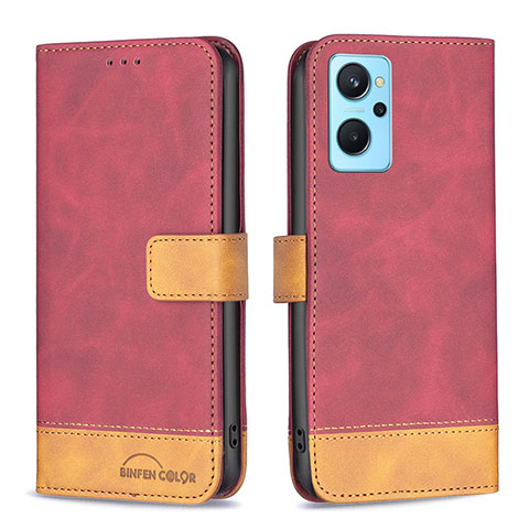 Funda de Cuero Cartera con Soporte Carcasa B02F para Oppo A96 4G Rojo