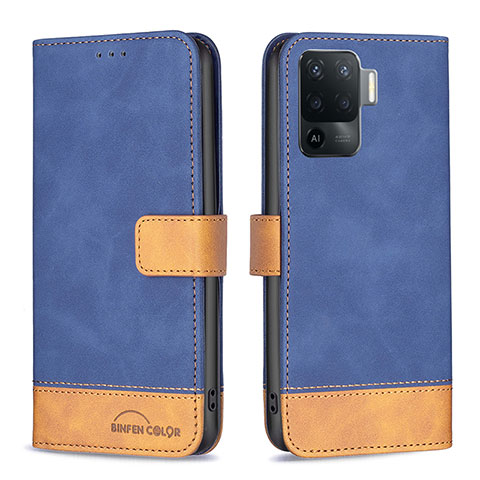 Funda de Cuero Cartera con Soporte Carcasa B02F para Oppo F19 Pro Azul