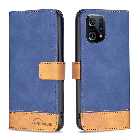 Funda de Cuero Cartera con Soporte Carcasa B02F para Oppo Find X5 5G Azul