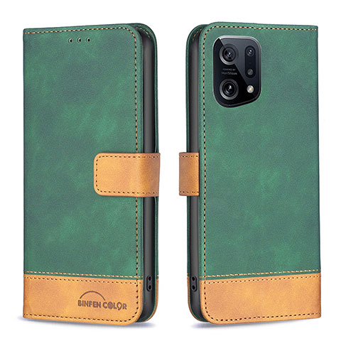 Funda de Cuero Cartera con Soporte Carcasa B02F para Oppo Find X5 5G Verde