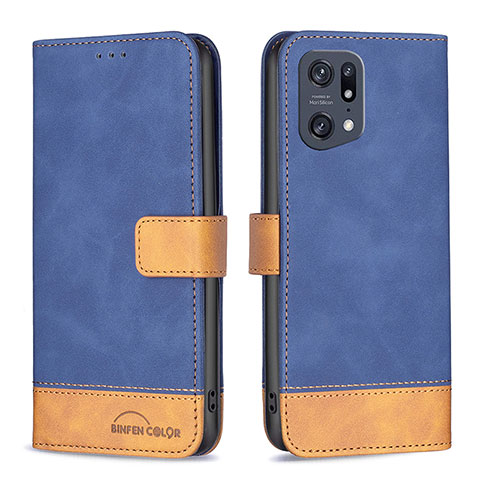 Funda de Cuero Cartera con Soporte Carcasa B02F para Oppo Find X5 Pro 5G Azul