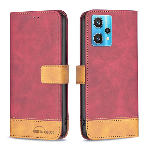 Funda de Cuero Cartera con Soporte Carcasa B02F para Realme 9 4G Rojo