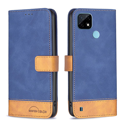 Funda de Cuero Cartera con Soporte Carcasa B02F para Realme C21 Azul