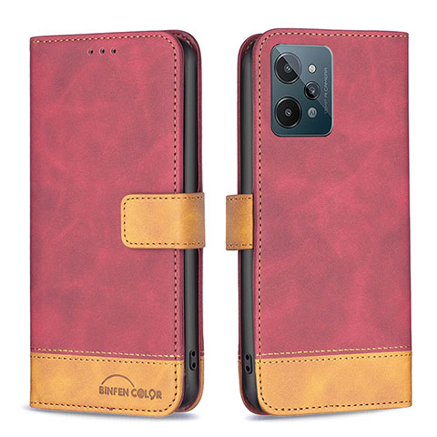 Funda de Cuero Cartera con Soporte Carcasa B02F para Realme C31 Rojo