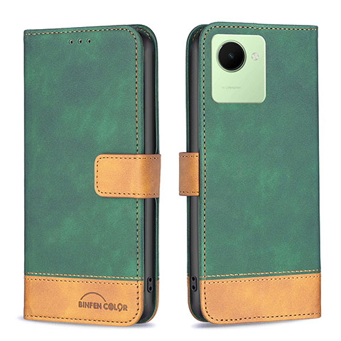 Funda de Cuero Cartera con Soporte Carcasa B02F para Realme Narzo 50i Prime Verde