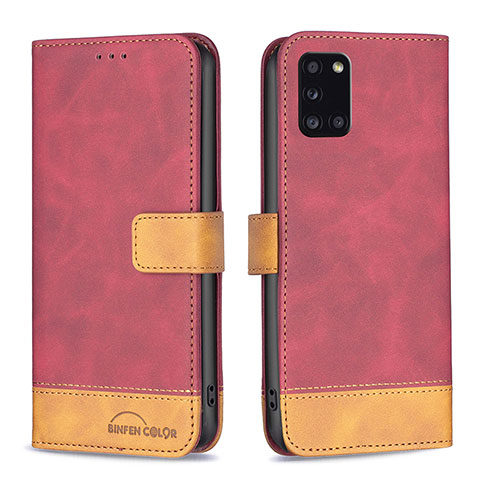 Funda de Cuero Cartera con Soporte Carcasa B02F para Samsung Galaxy A31 Rojo