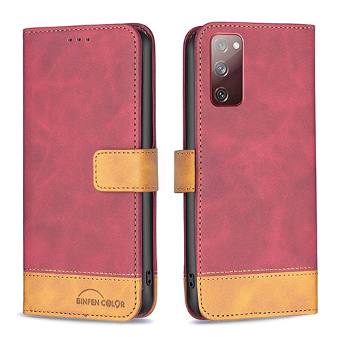 Funda de Cuero Cartera con Soporte Carcasa B02F para Samsung Galaxy S20 FE 5G Rojo